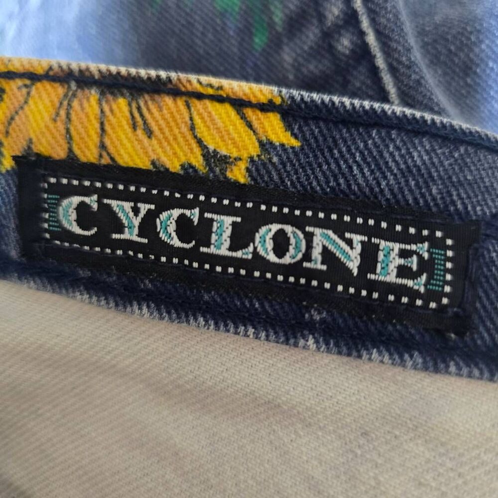 Cyclone Vintage 90s Sunflower Print Denim Jean Shorts 5 Retro Boho Festival Indi - Picture 3 of 4